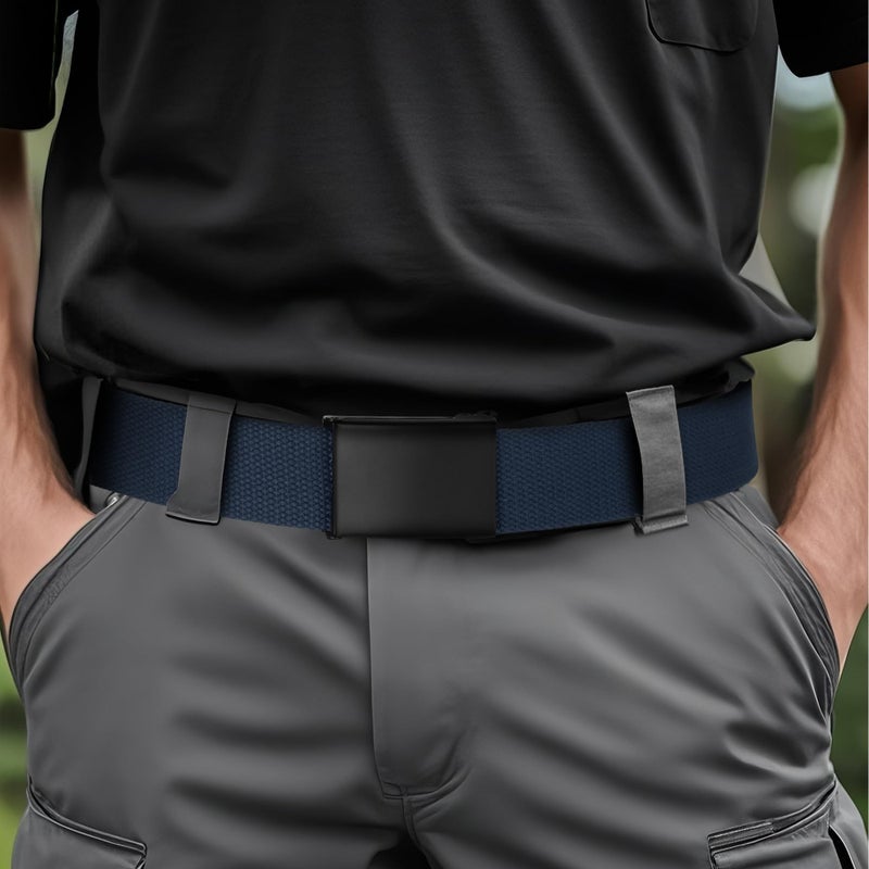 Mile High Life Cut To Fit Canvas Web Belt Size Up to 52" with Flip-Top Solid Black Military Buckle (Navy-S) - Image 3